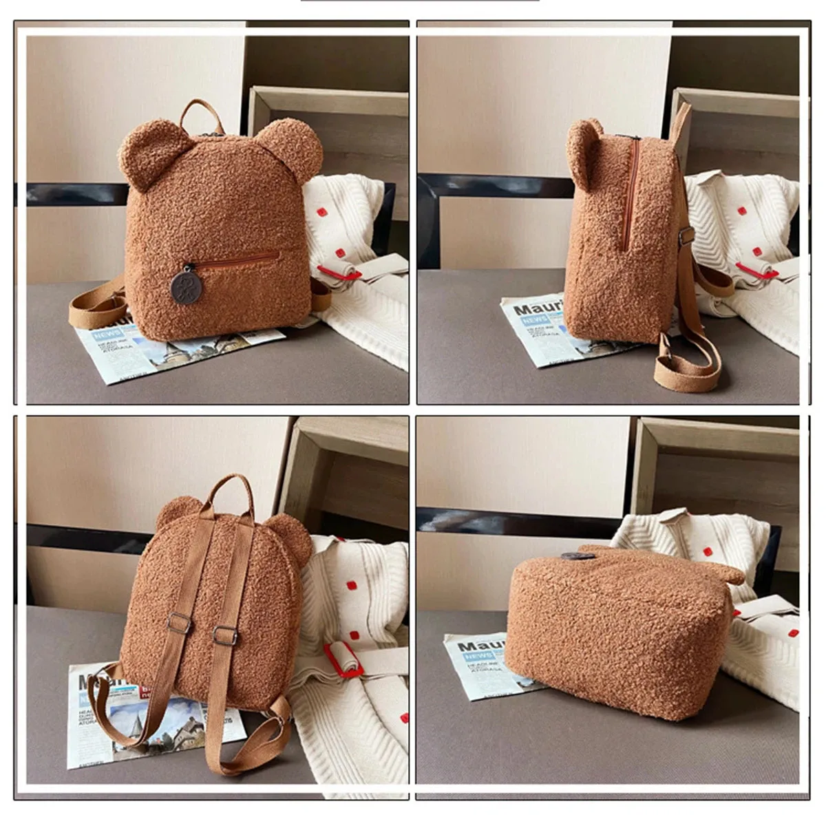 🐻 Cute Bear Ears Plush Backpack 🎒✨