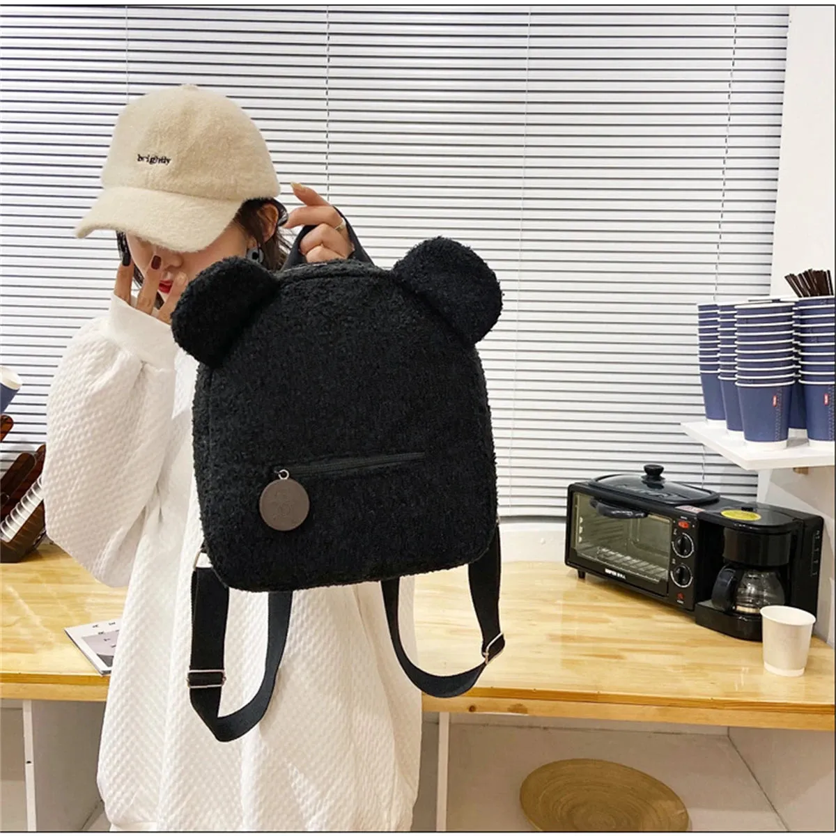 🐻 Cute Bear Ears Plush Backpack 🎒✨