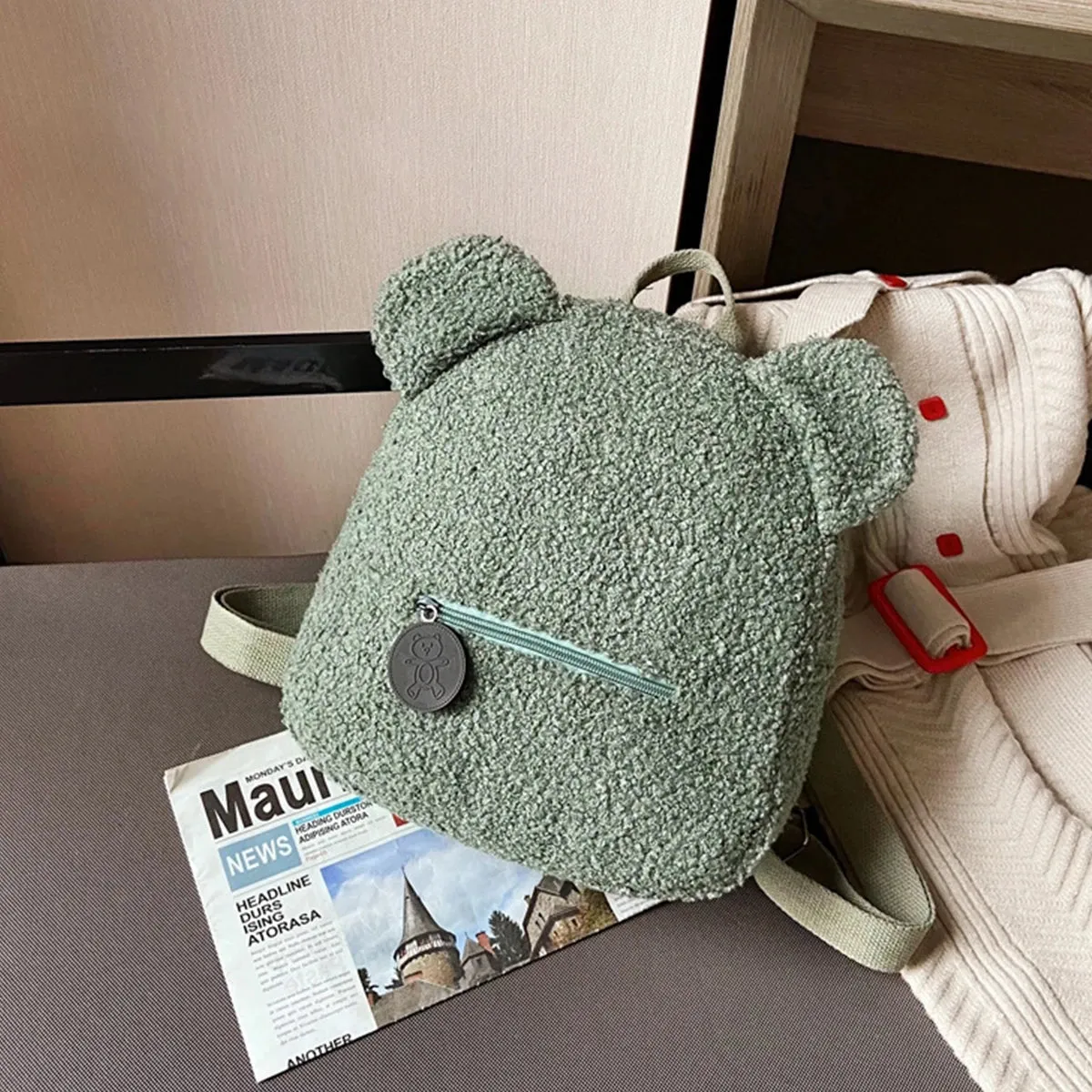 🐻 Cute Bear Ears Plush Backpack 🎒✨