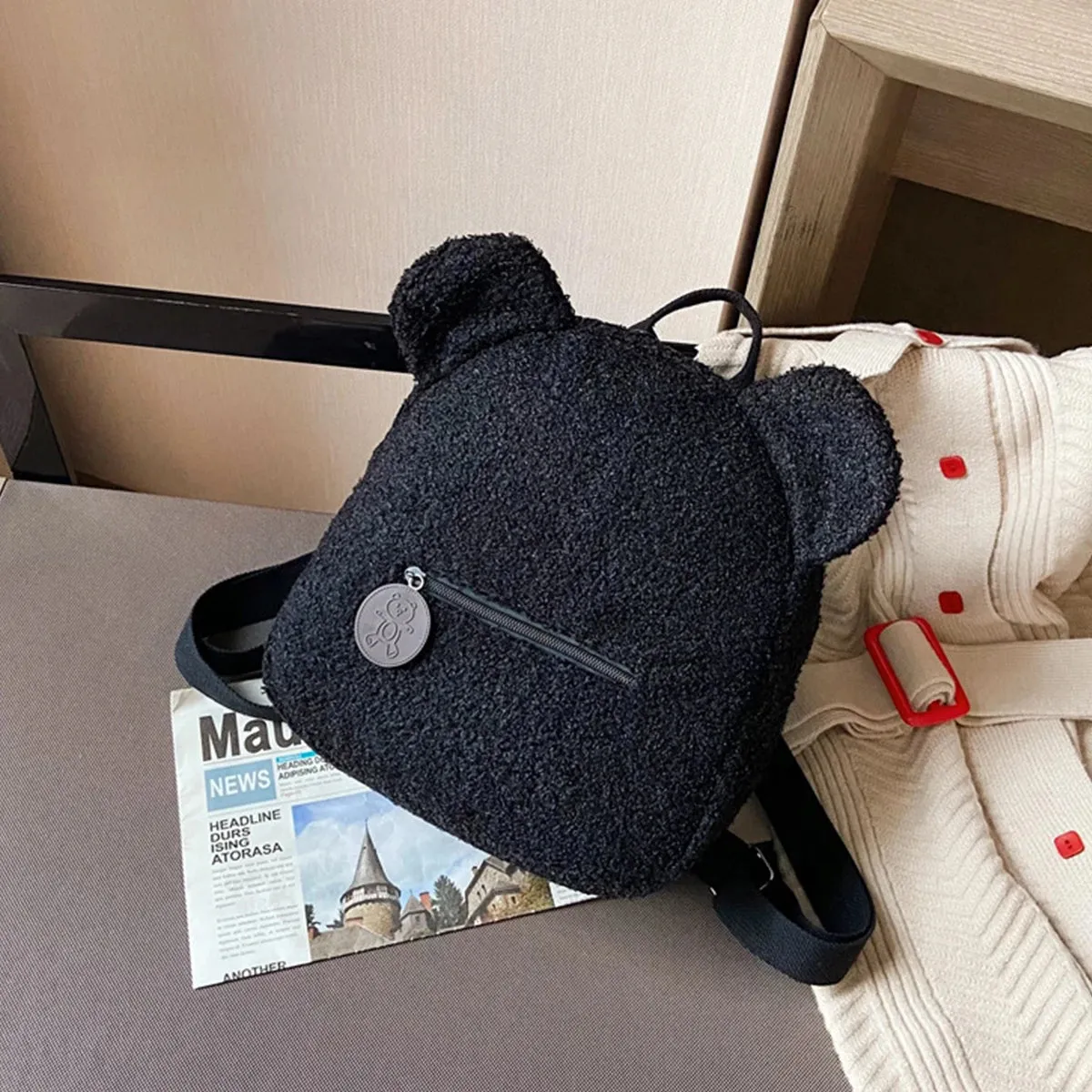 🐻 Cute Bear Ears Plush Backpack 🎒✨