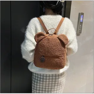 🐻 Cute Bear Ears Plush Backpack 🎒✨