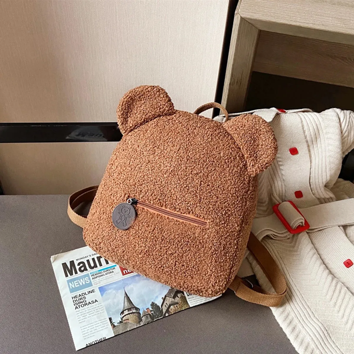 🐻 Cute Bear Ears Plush Backpack 🎒✨