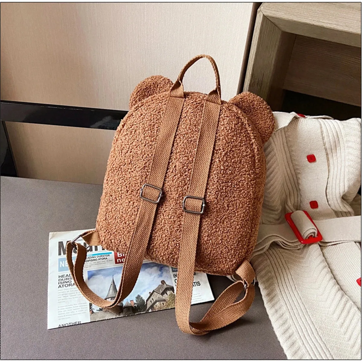 🐻 Cute Bear Ears Plush Backpack 🎒✨