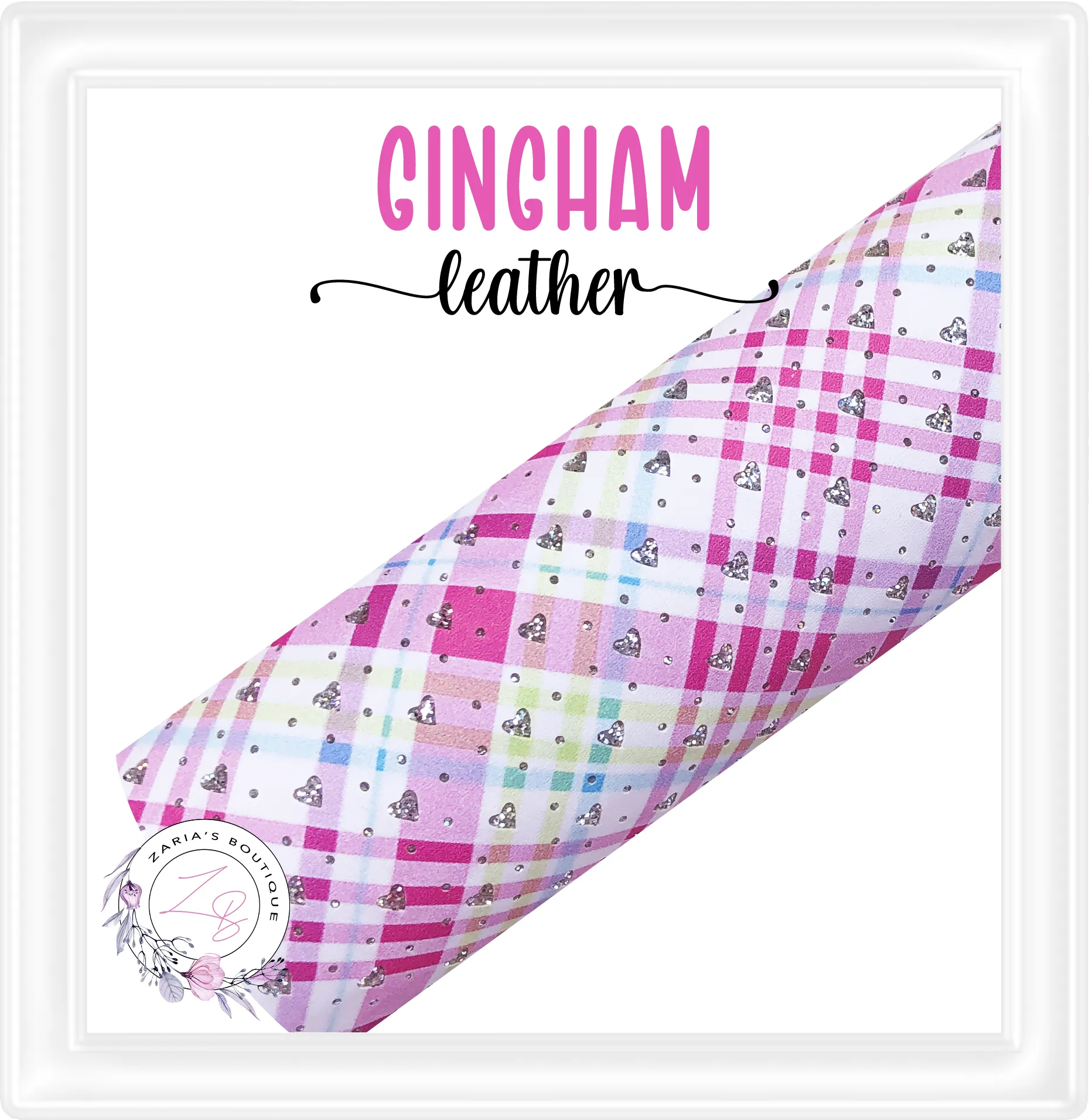 ⋅ Hot Pink Gingham Hearts⋅ Textured Vegan Faux Leather ⋅ 0.55mm