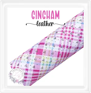 ⋅ Hot Pink Gingham Hearts⋅ Textured Vegan Faux Leather ⋅ 0.55mm
