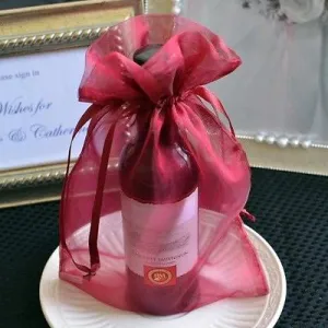 10 Large Burgundy Red Organza Favor Bags Pouches Wedding Gift Bags Drawstring