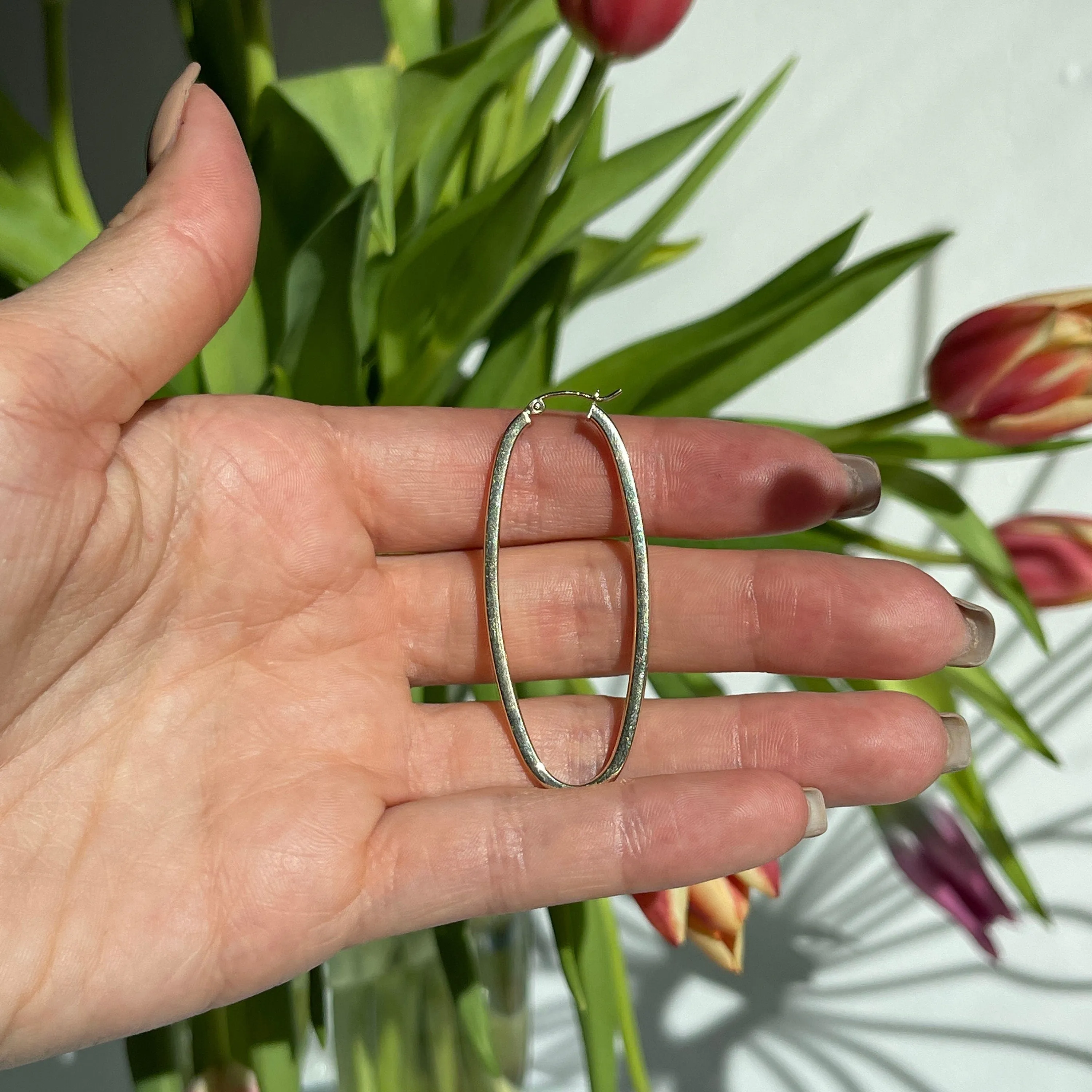 14KT Yellow Gold Oval Hoop Earrings 53mm