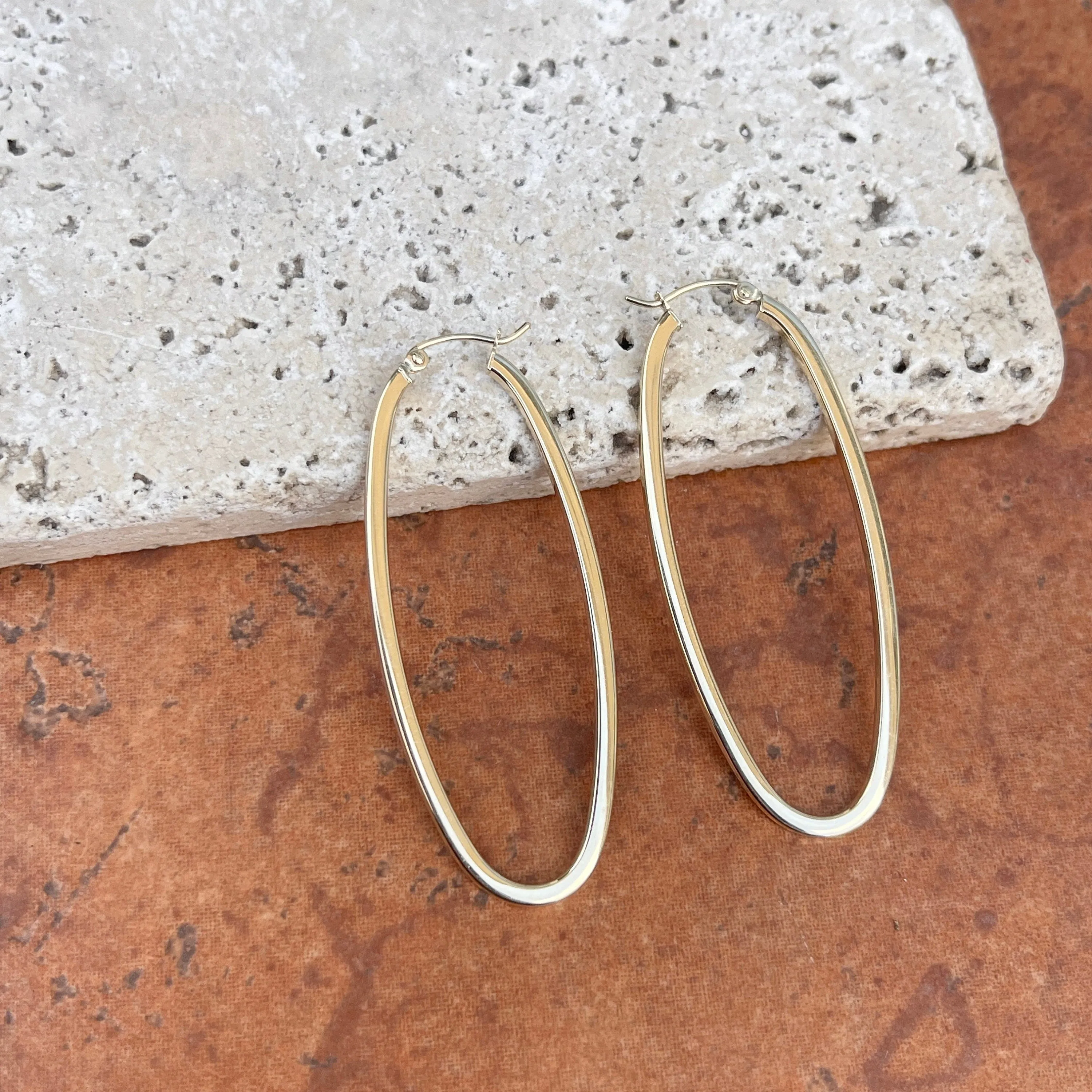 14KT Yellow Gold Oval Hoop Earrings 53mm