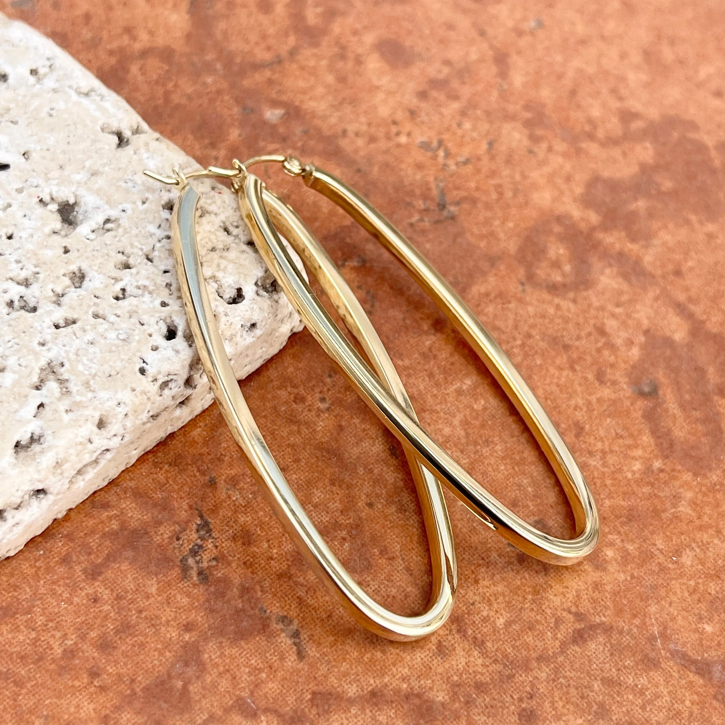 14KT Yellow Gold Oval Hoop Earrings 53mm