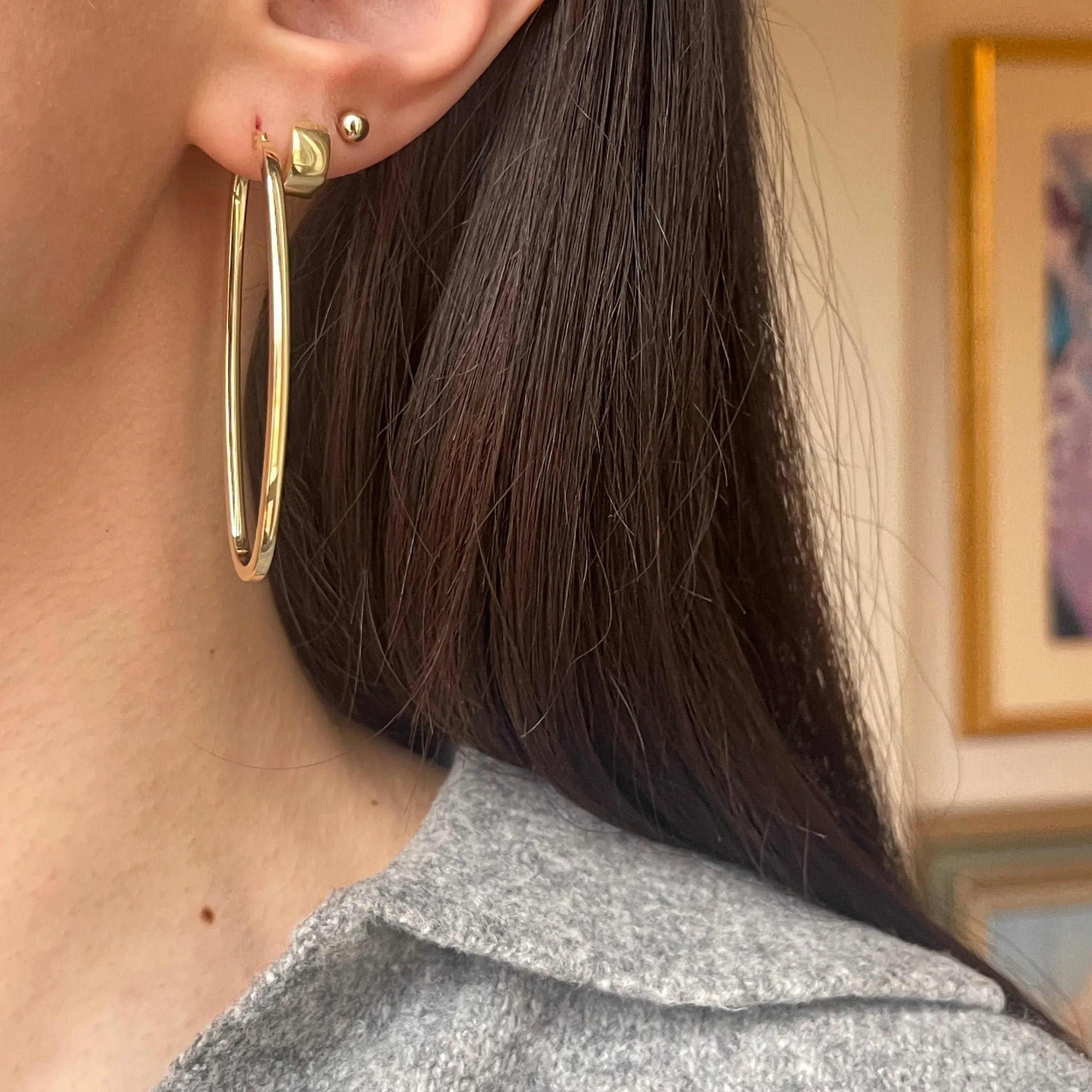 14KT Yellow Gold Oval Hoop Earrings 53mm