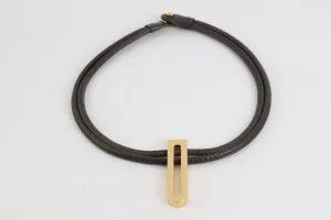 15" Delvaux Gold Tone Brown Leather Necklace (25.40g.)