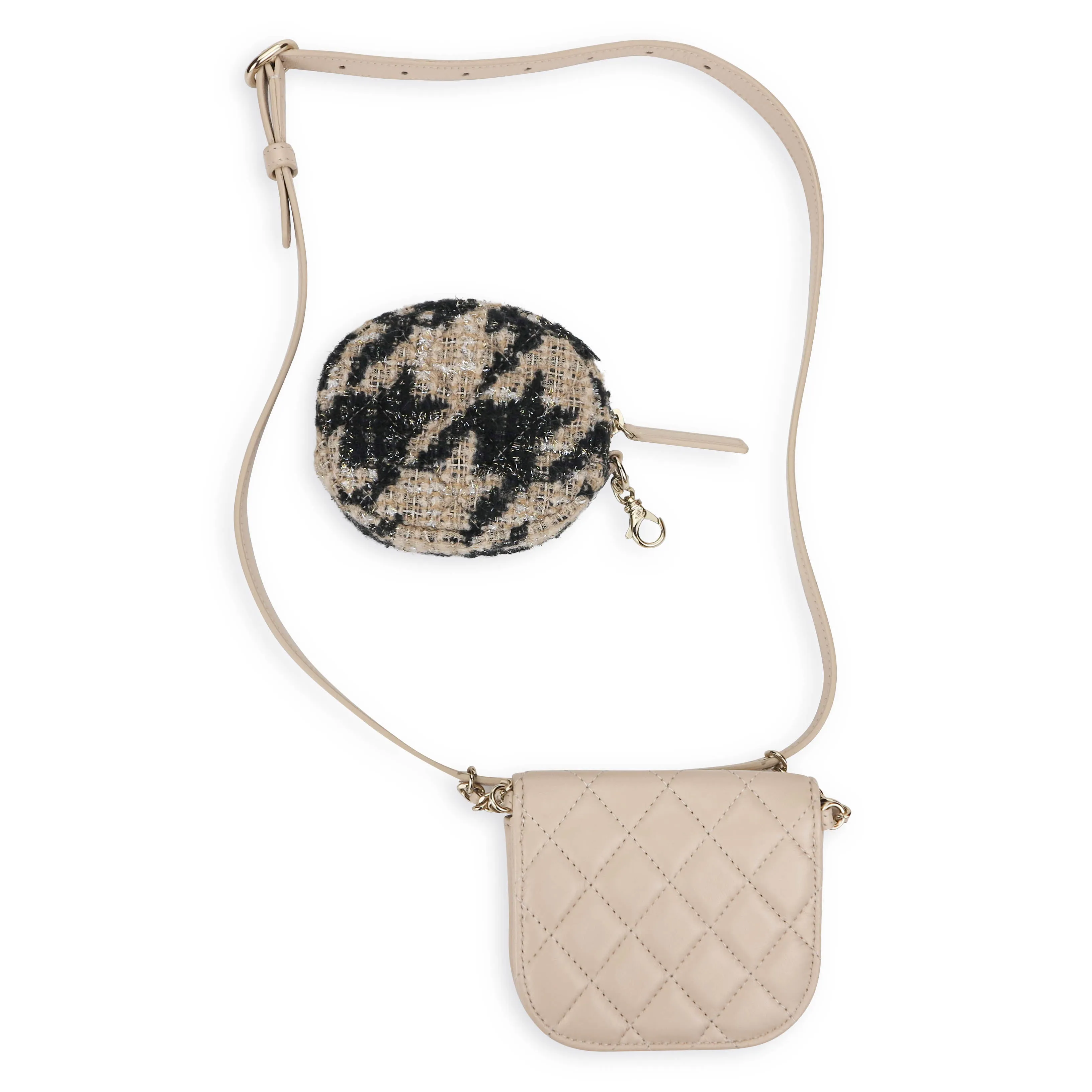 19K Beige Houndstooth Waist Belt Bag with Coin Purse