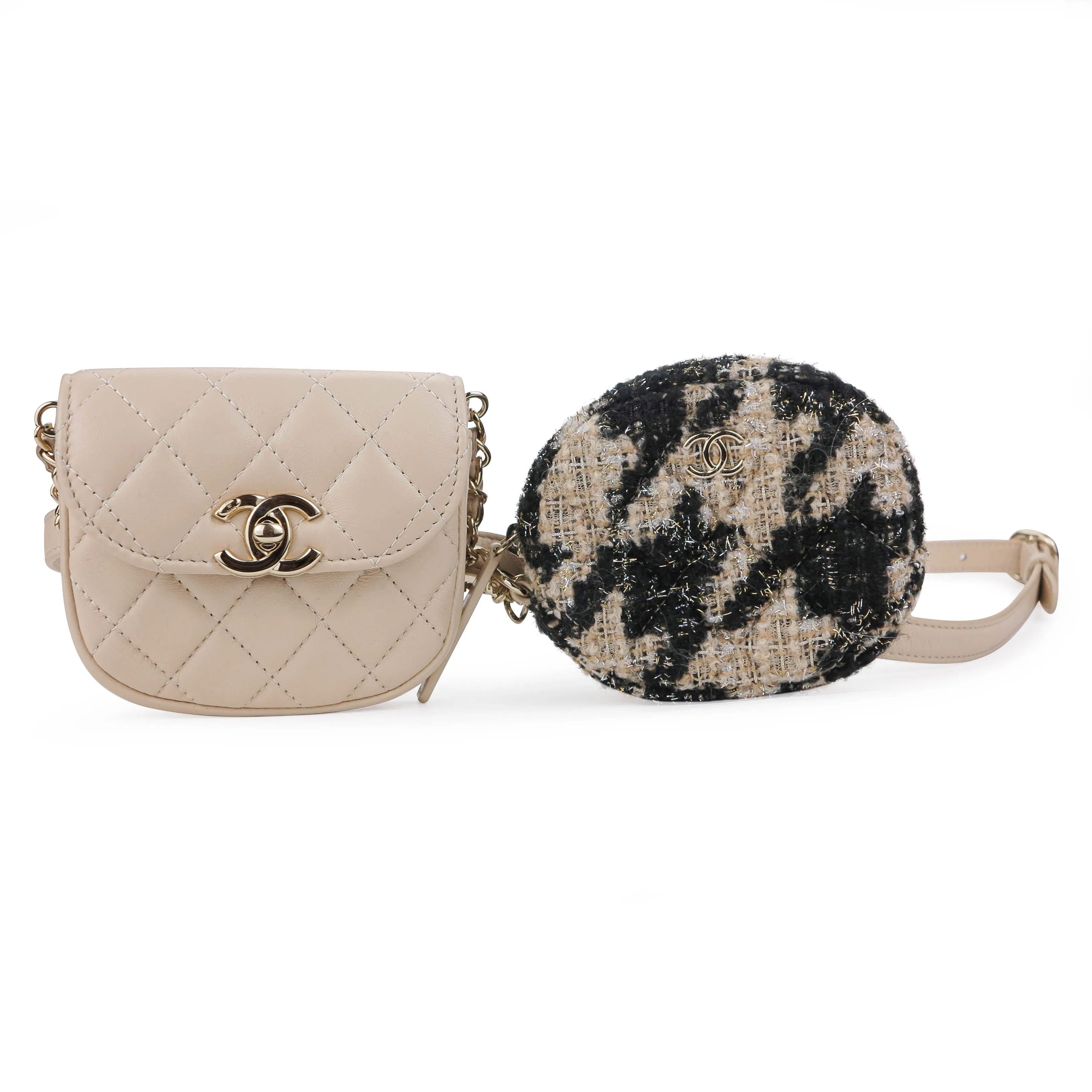 19K Beige Houndstooth Waist Belt Bag with Coin Purse