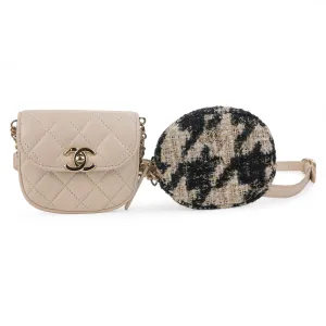 19K Beige Houndstooth Waist Belt Bag with Coin Purse