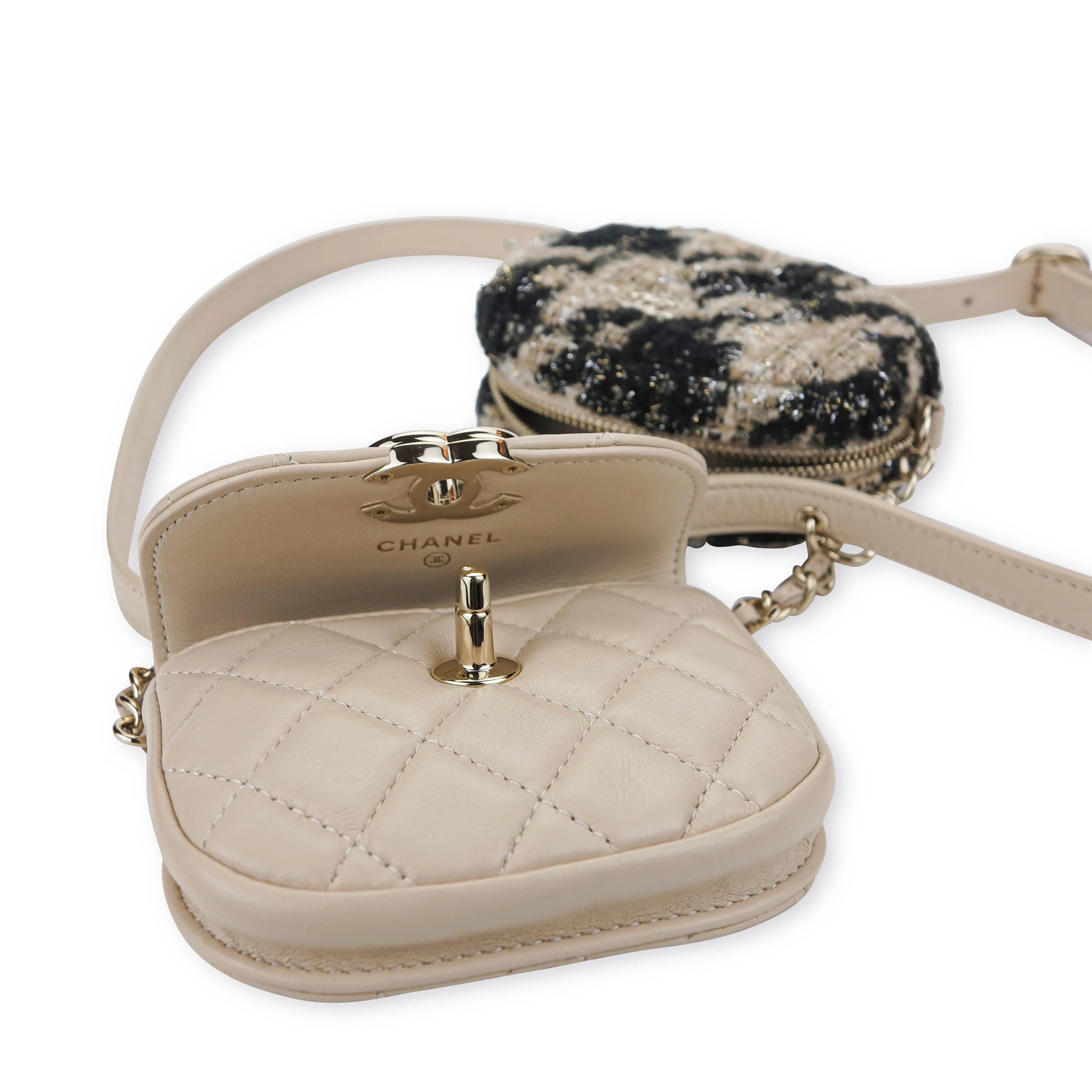19K Beige Houndstooth Waist Belt Bag with Coin Purse