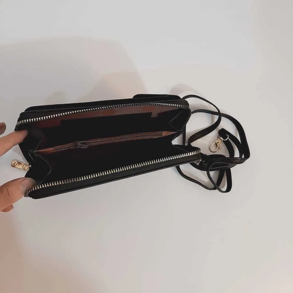 2 in 1 Wallet   Crossbody Bag - Black - W16