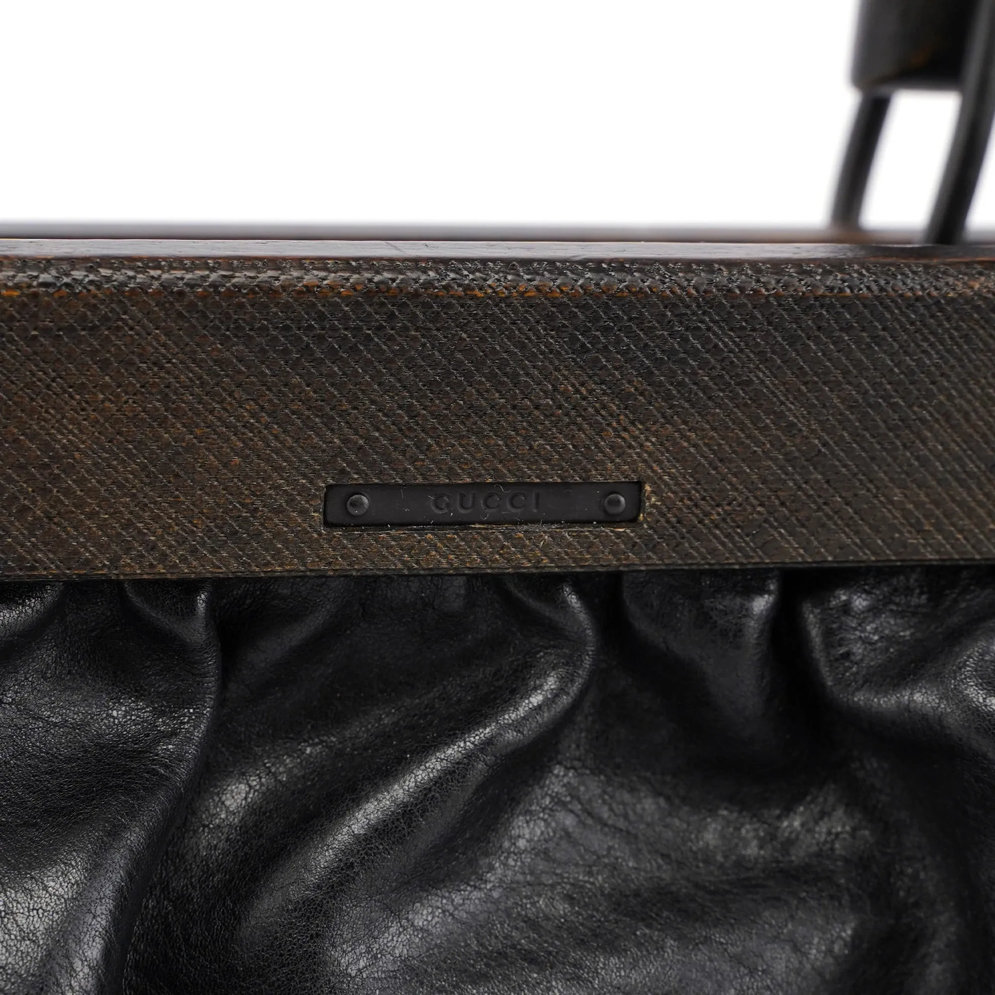 2002 Black Leather Runway Wood Handle Bag