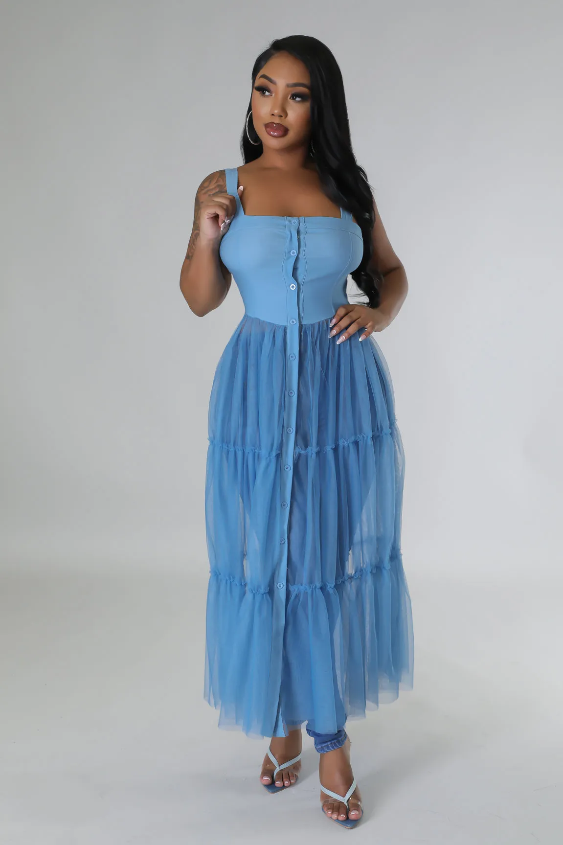 26767P - STRAP SHOULDER MESH BOTTOM DRESS (4PCS)