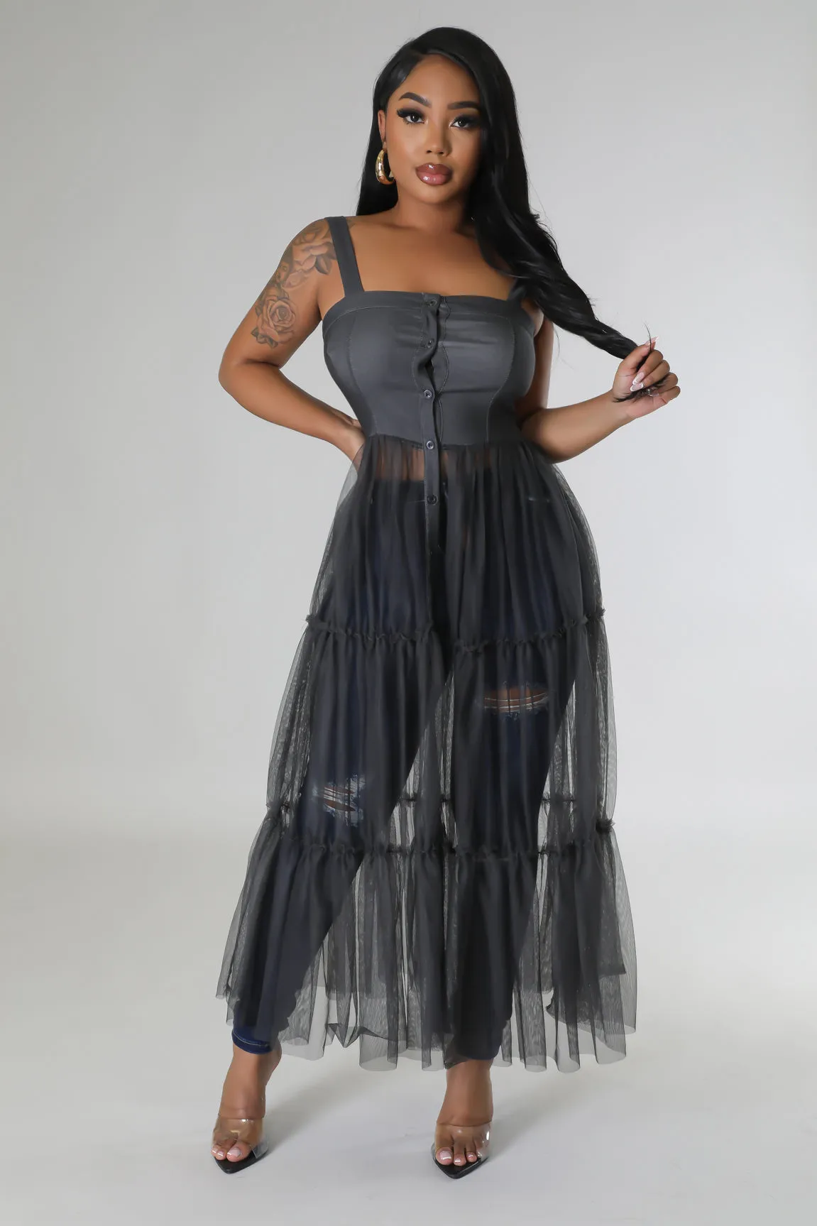 26767P - STRAP SHOULDER MESH BOTTOM DRESS (4PCS)