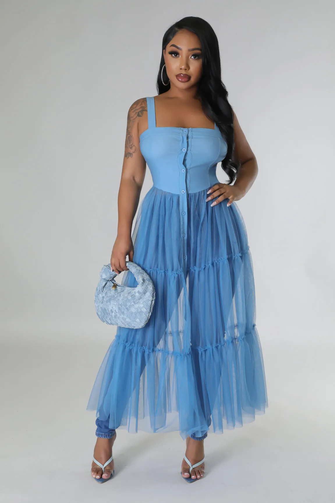 26767P - STRAP SHOULDER MESH BOTTOM DRESS (4PCS)
