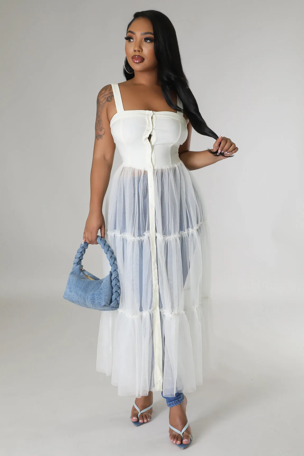 26767P - STRAP SHOULDER MESH BOTTOM DRESS (4PCS)