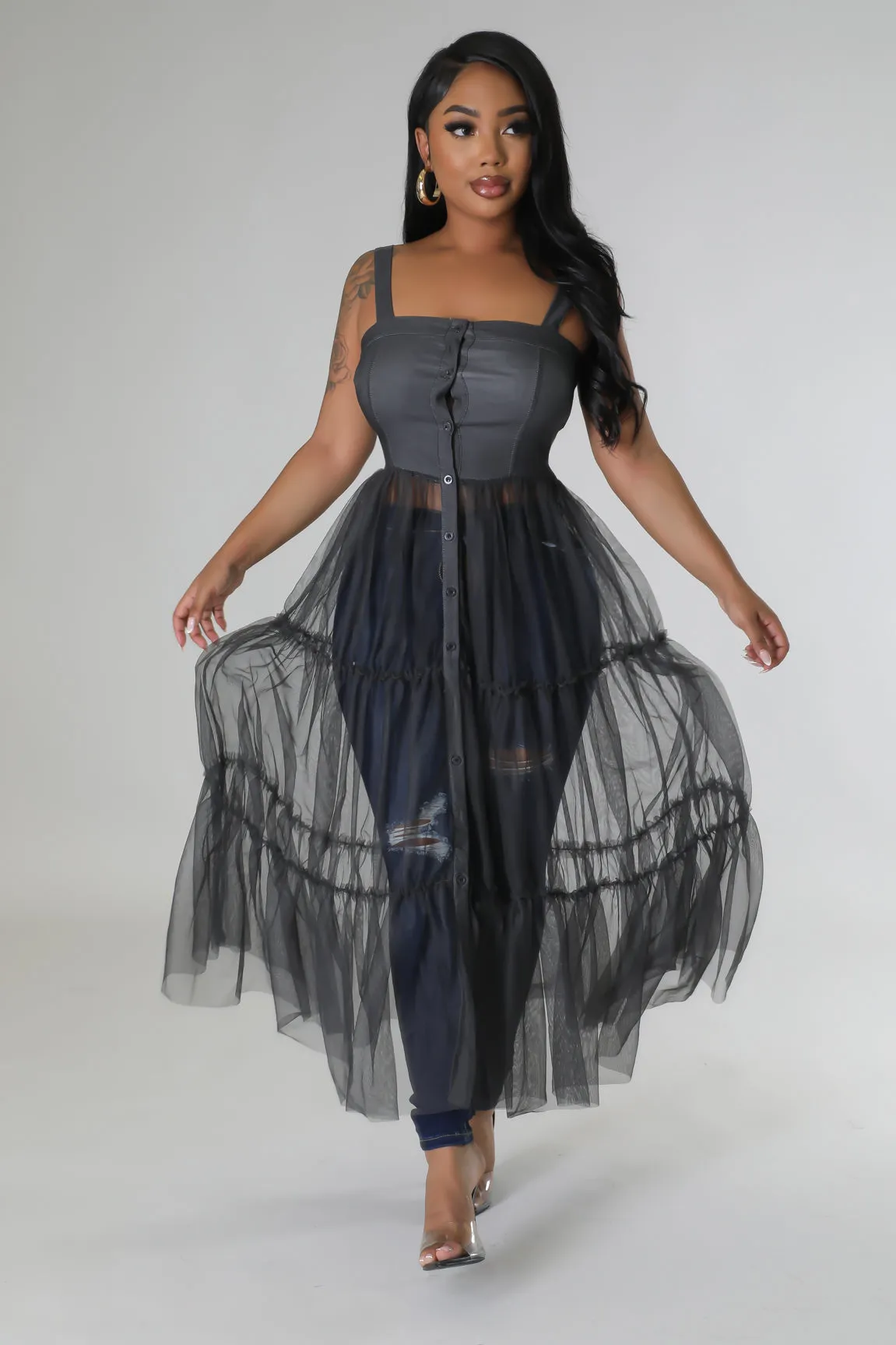 26767P - STRAP SHOULDER MESH BOTTOM DRESS (4PCS)