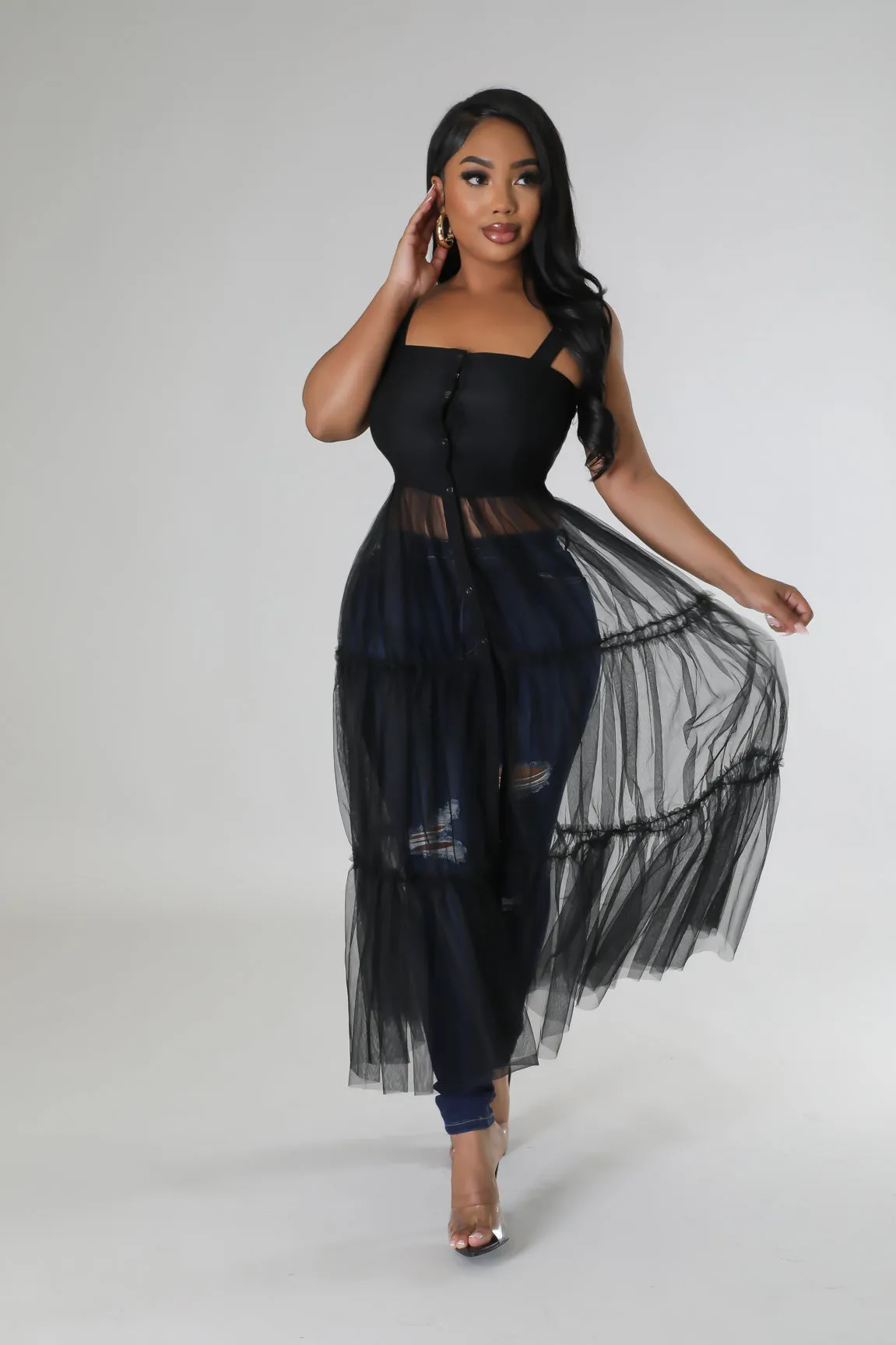 26767P - STRAP SHOULDER MESH BOTTOM DRESS (4PCS)