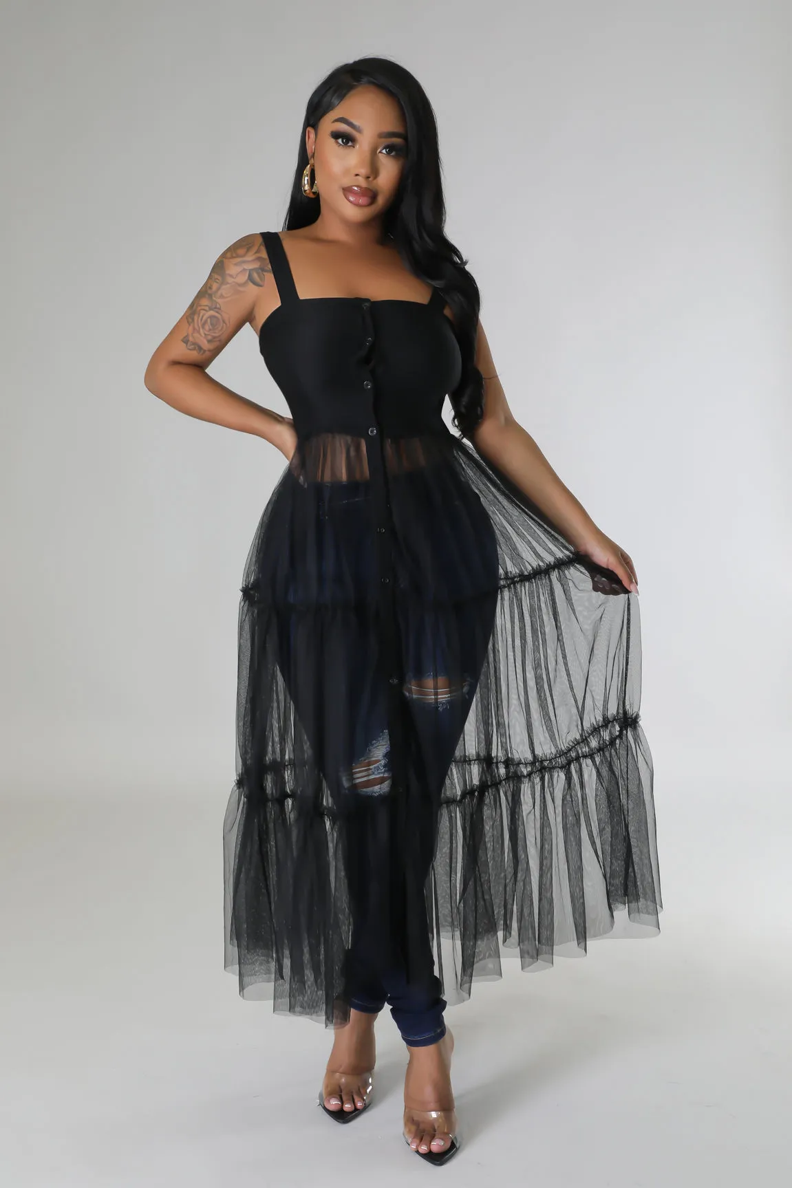 26767P - STRAP SHOULDER MESH BOTTOM DRESS (4PCS)