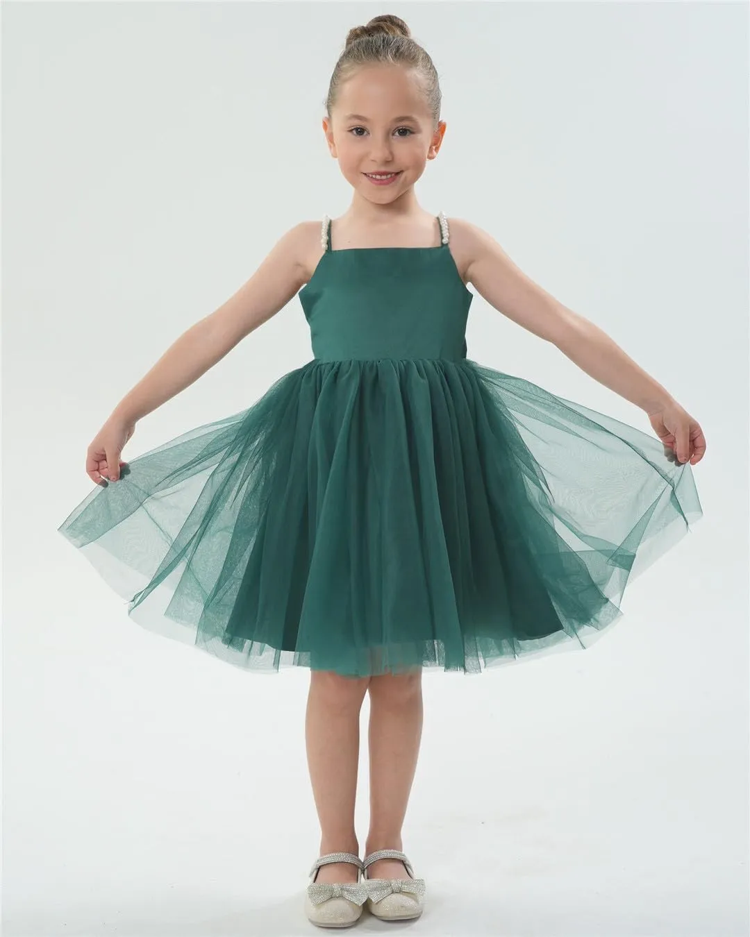 2Bunnies Girls' Pearl-Strap Sleeveless Bow Fit & Flare Dress