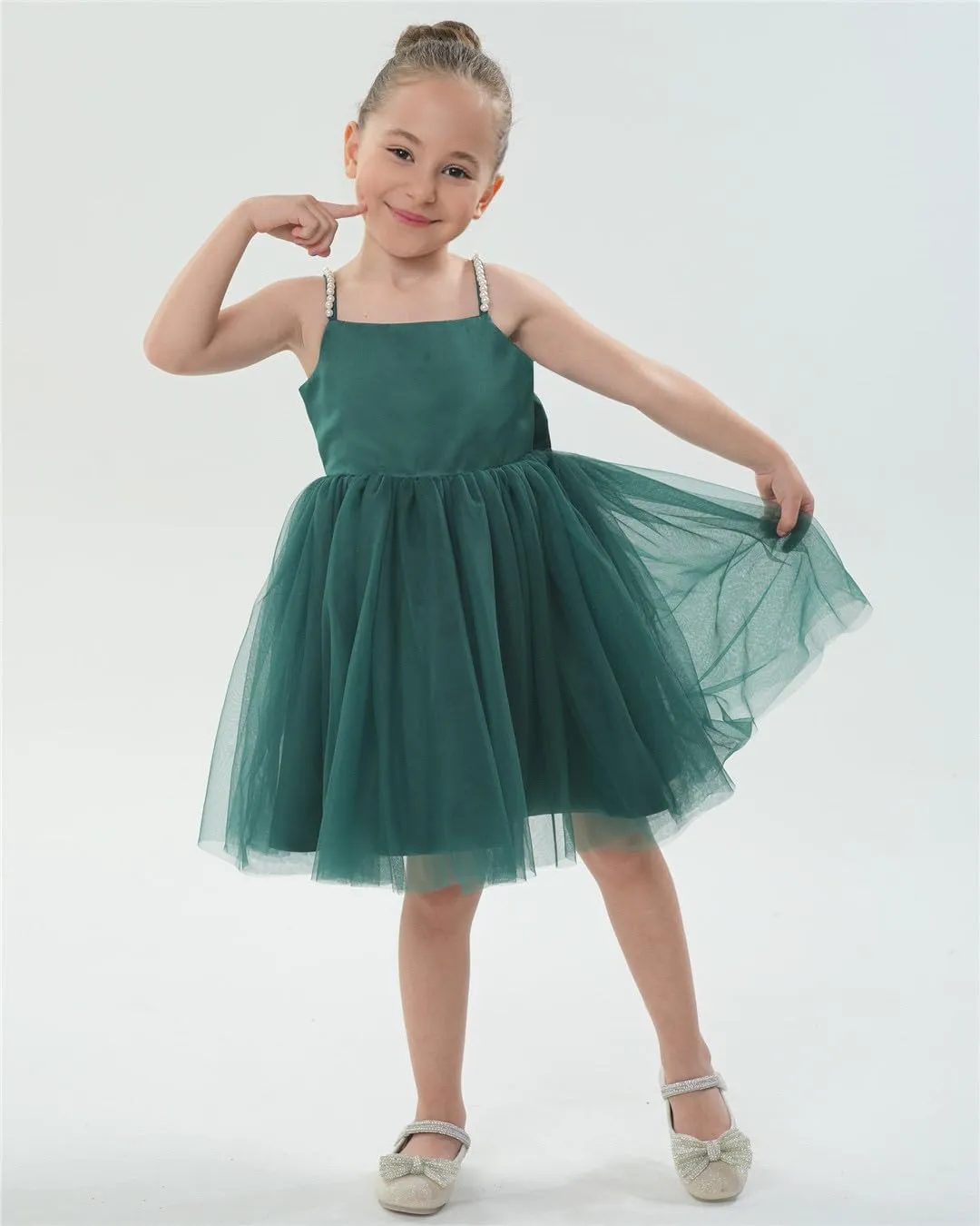 2Bunnies Girls' Pearl-Strap Sleeveless Bow Fit & Flare Dress