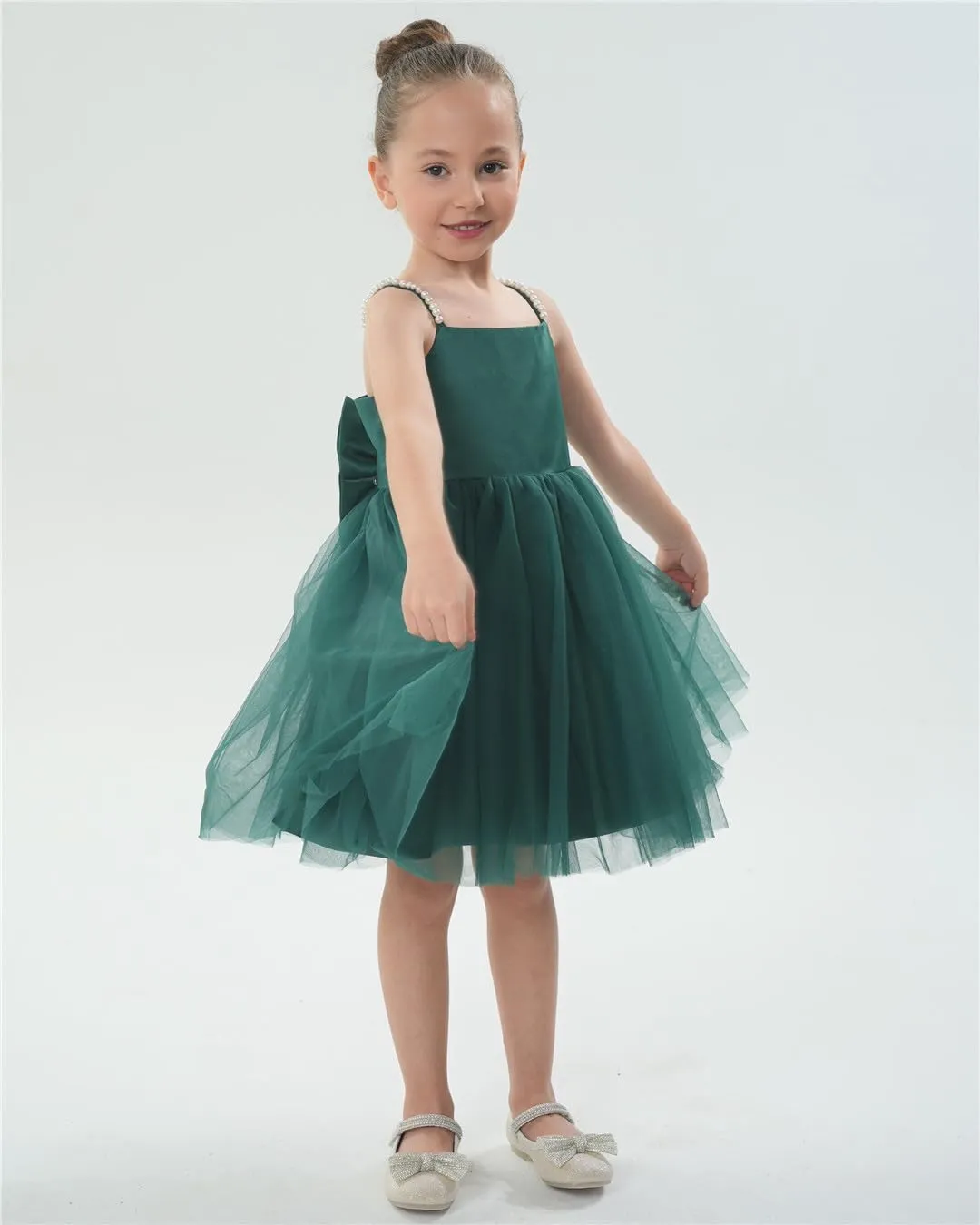 2Bunnies Girls' Pearl-Strap Sleeveless Bow Fit & Flare Dress