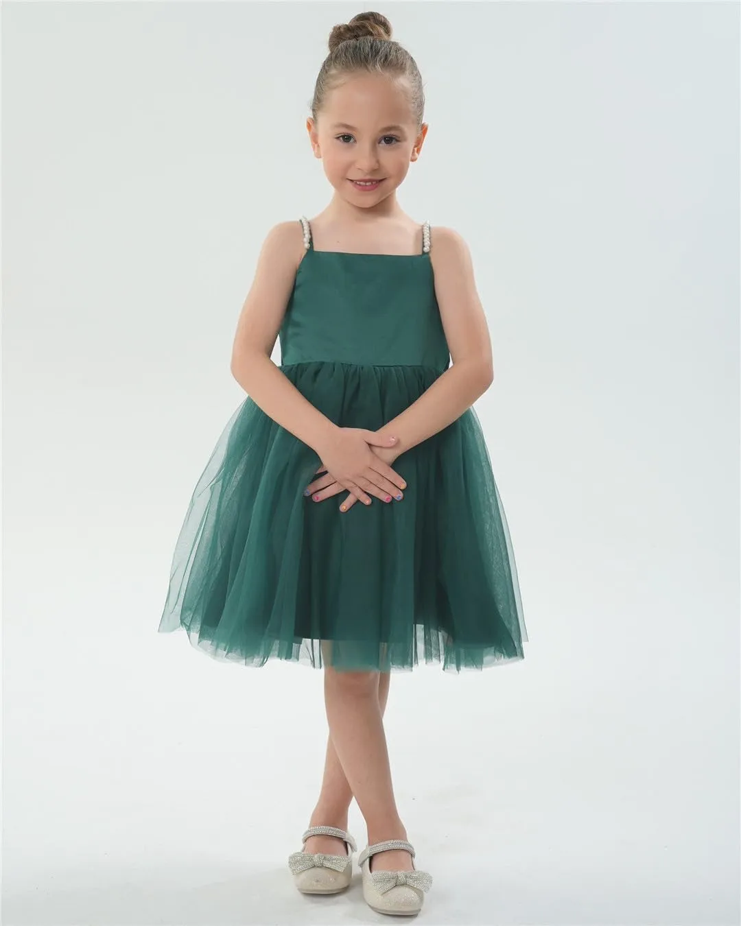 2Bunnies Girls' Pearl-Strap Sleeveless Bow Fit & Flare Dress