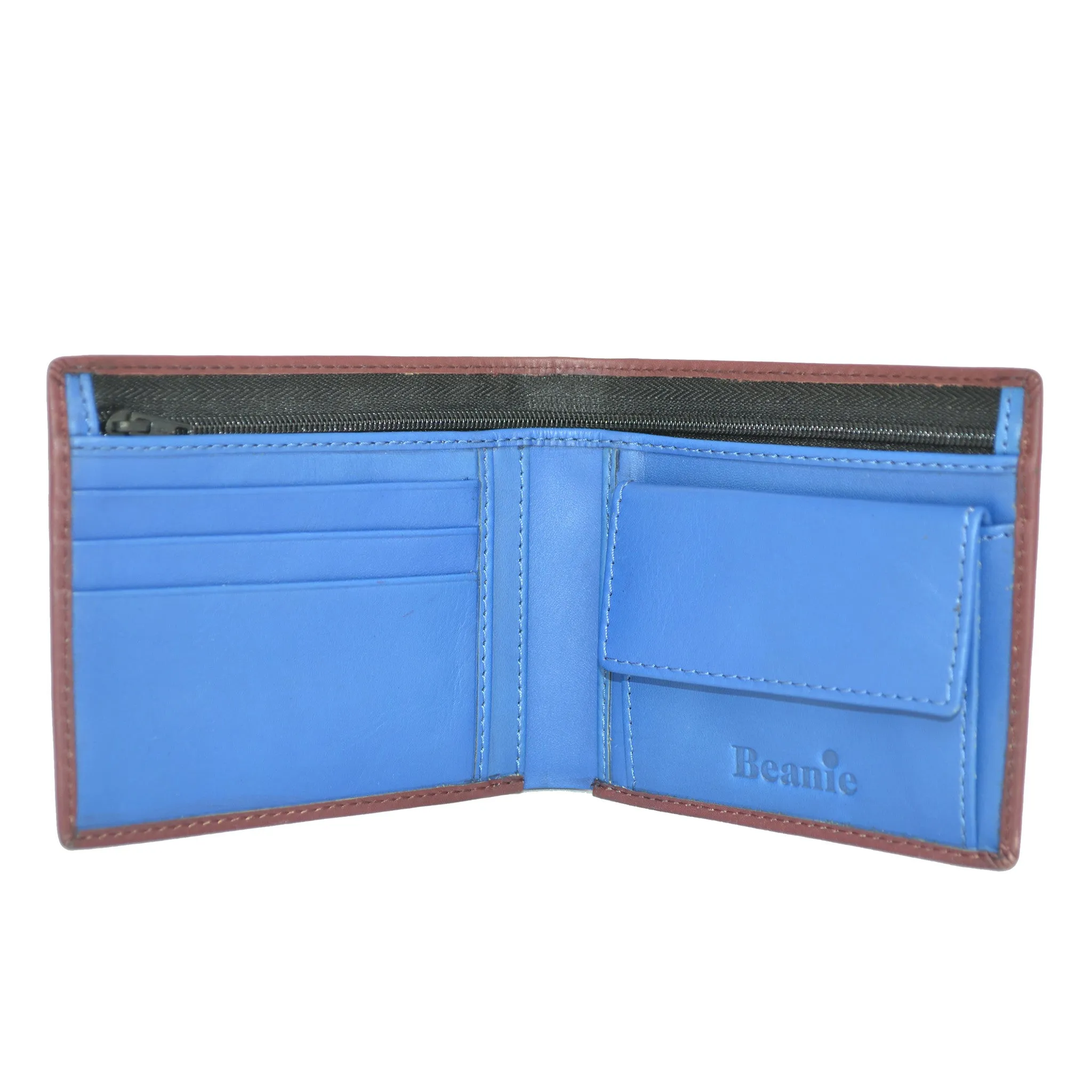 3-Card Zip Pocket Coin Wallet - Pomerol/Royal Blue