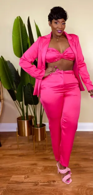 3 PC BOSS BABE PANTS SET "FUSCHIA"