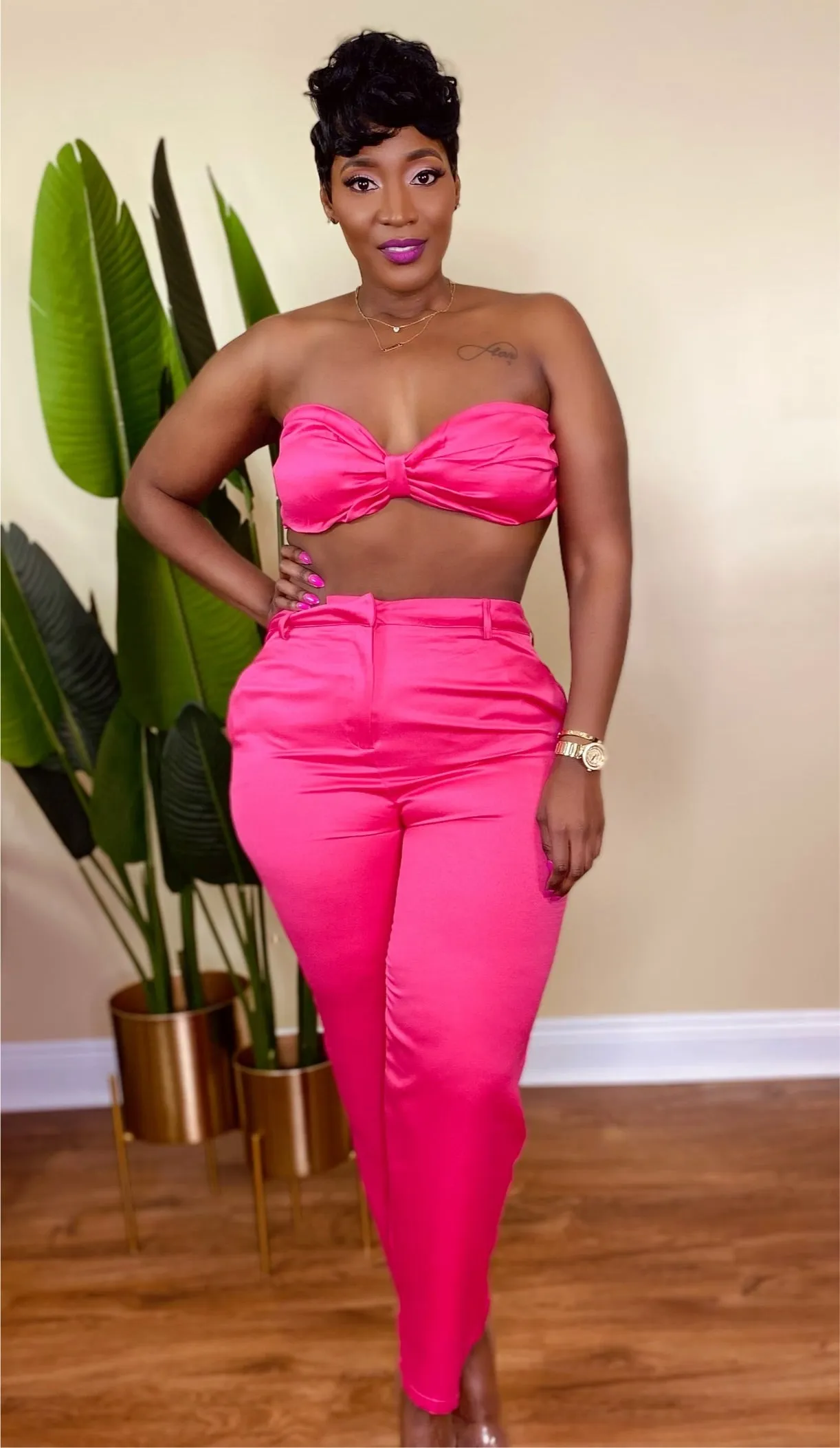 3 PC BOSS BABE PANTS SET "FUSCHIA"