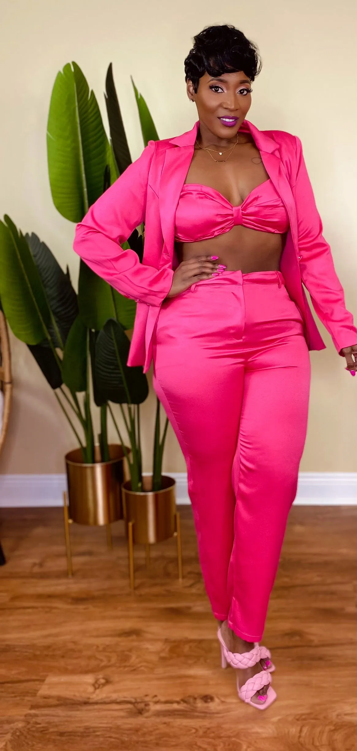 3 PC BOSS BABE PANTS SET "FUSCHIA"