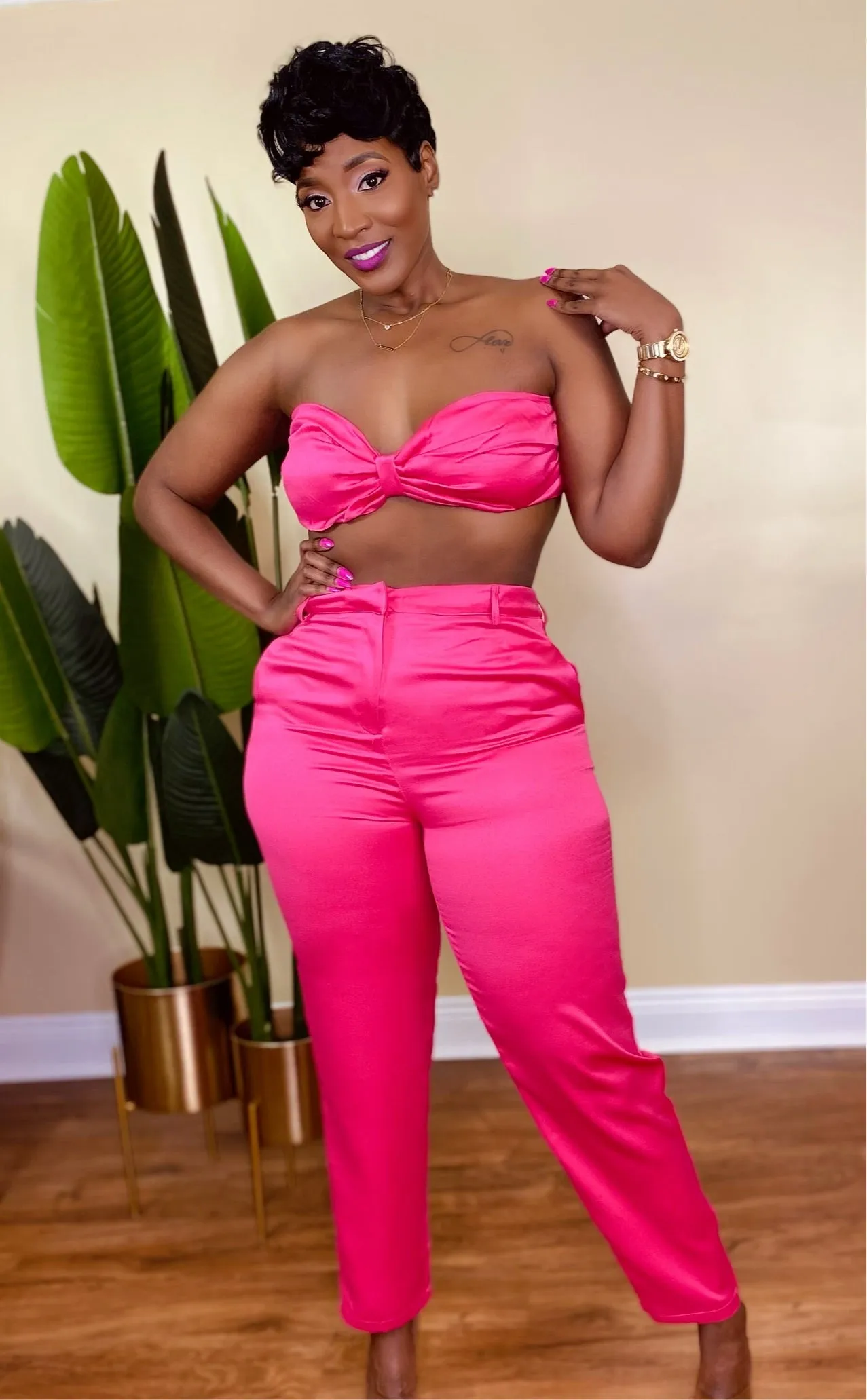3 PC BOSS BABE PANTS SET "FUSCHIA"