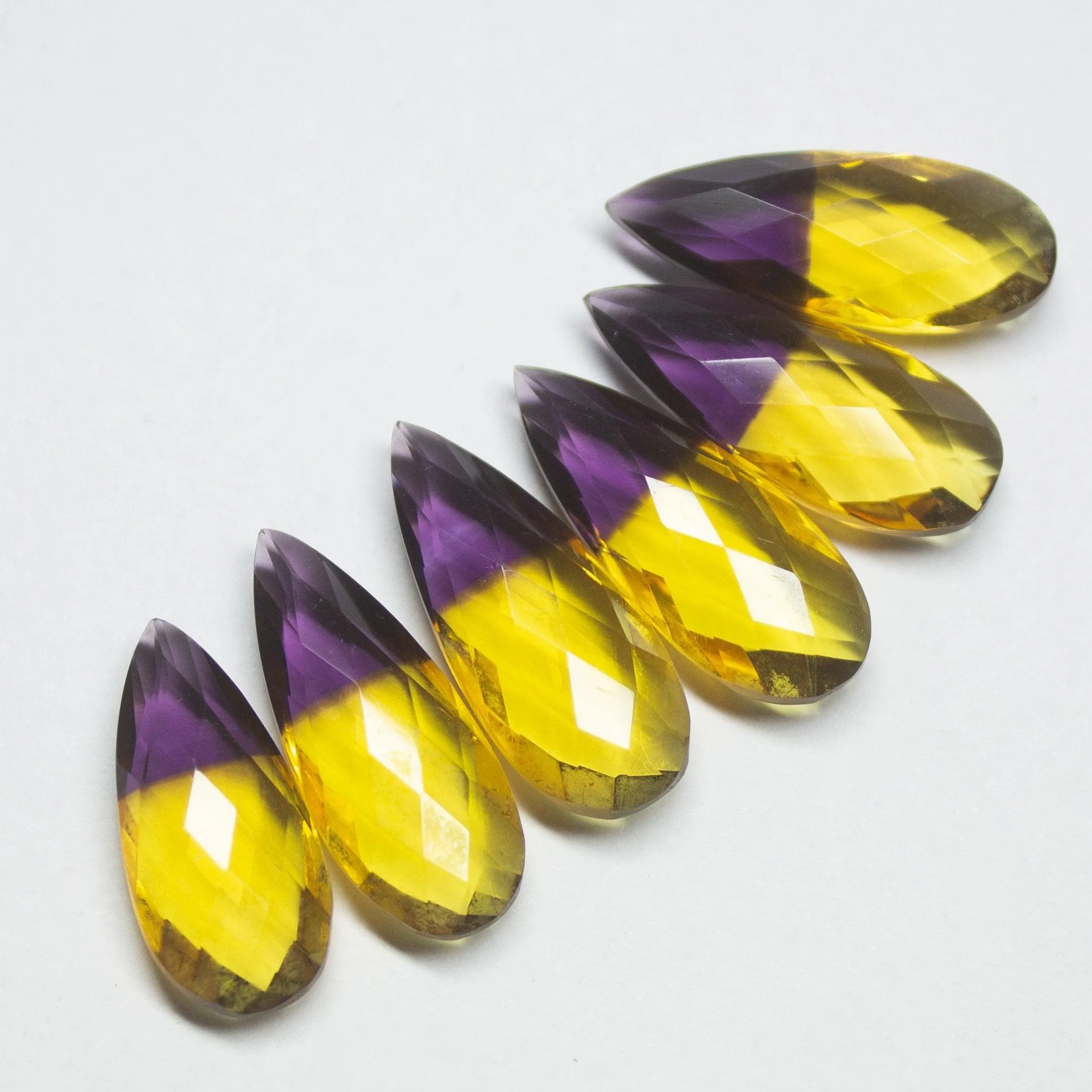5 Pcs, 24mm, Beautiful Bi Ametrine Quartz Faceted Pear Drops Matching Pair Briolettes