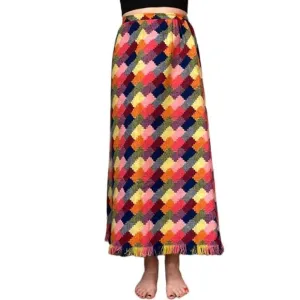 60’s VTG Tarmi Women Maxi Skirt Patchwork Boho Hippie Chic Fringe Hem Blanket Sm