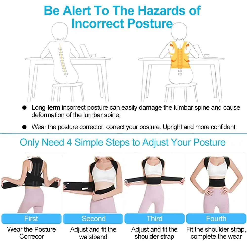 Adjustable Back Posture Corrector with Breathable Support Straps