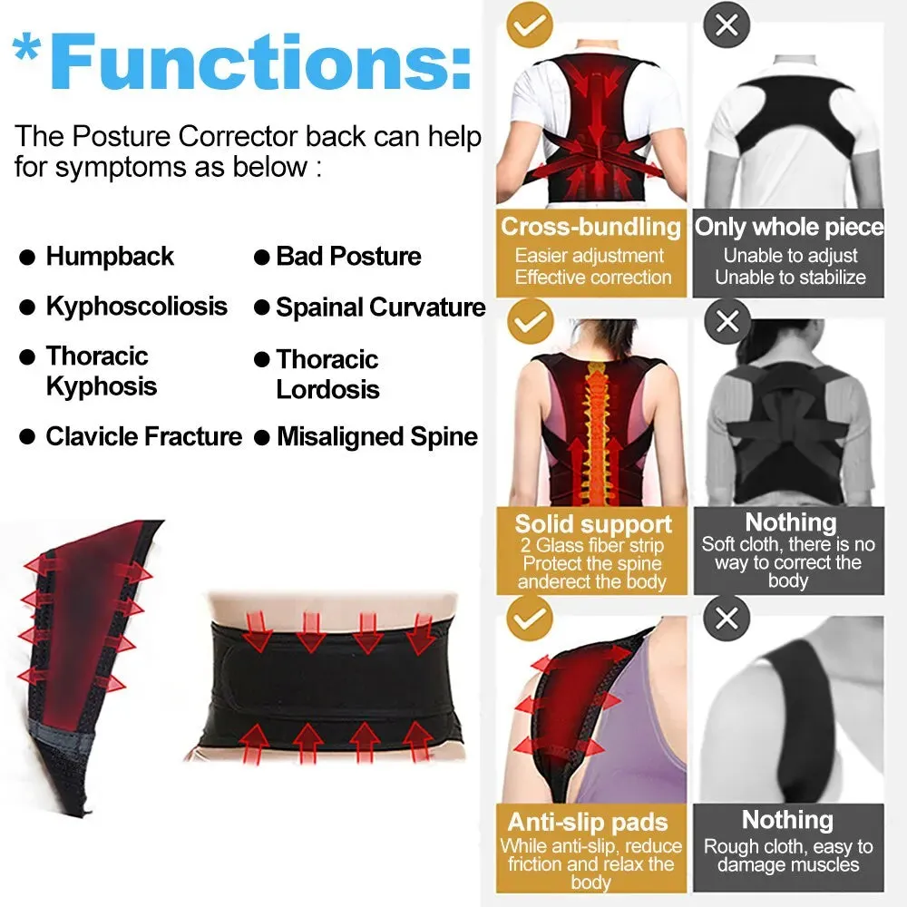 Adjustable Back Posture Corrector with Breathable Support Straps