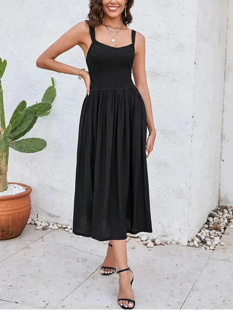 Adjustable Straps Pleated V-neck Ruched Dress