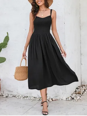 Adjustable Straps Pleated V-neck Ruched Dress