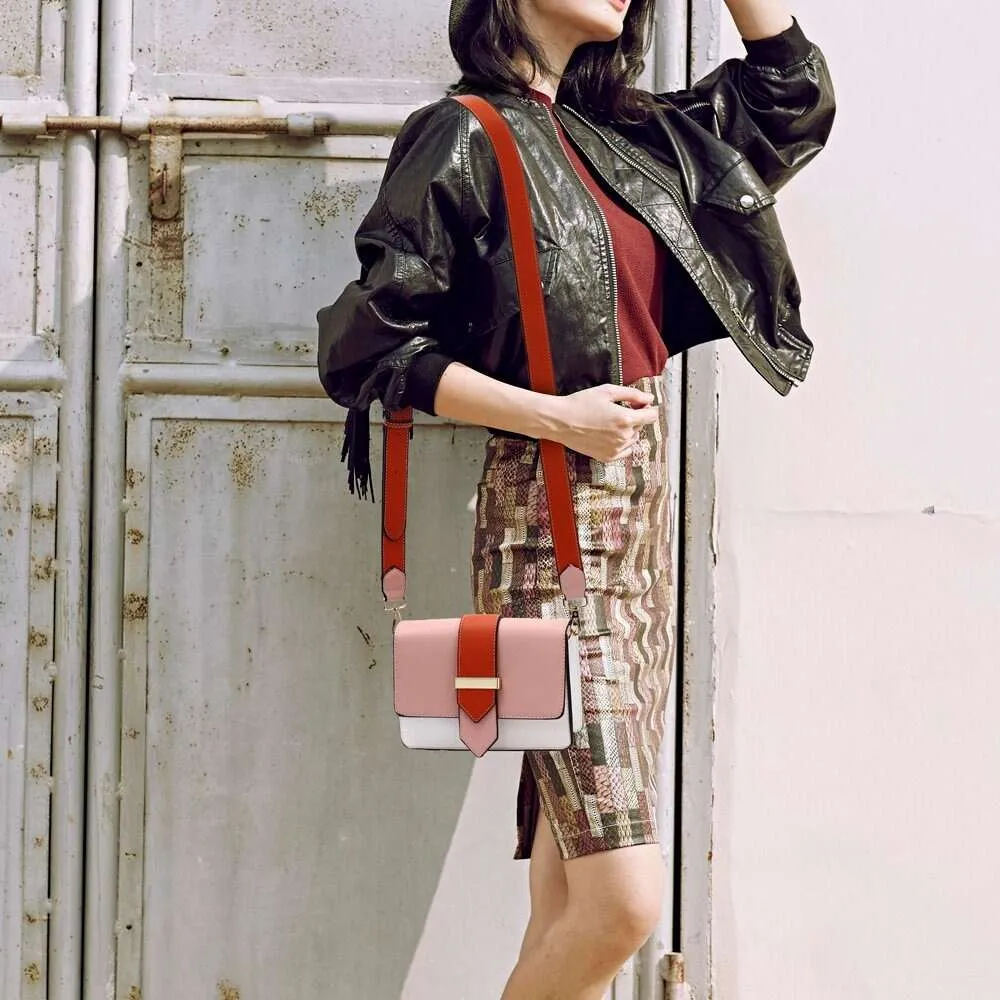AG00692 - Pink / White / Orange Flap Cross Body Shoulder Bag