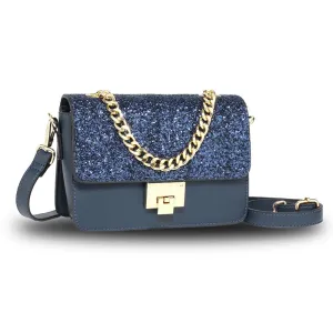 AG00716 - Navy Glitter Flap Cross Body Bag