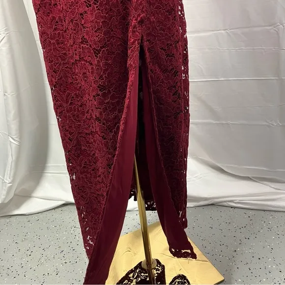 Altar’d State Nelzin Lace Midi Skirt Burgundy Velvet Womens XL New Valentines