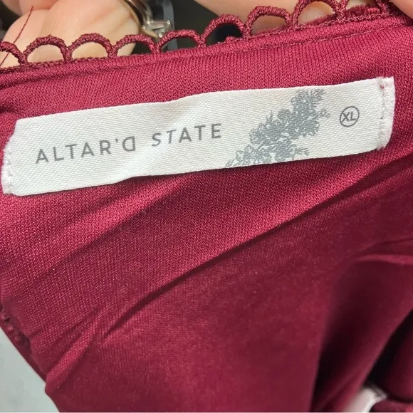 Altar’d State Nelzin Lace Midi Skirt Burgundy Velvet Womens XL New Valentines
