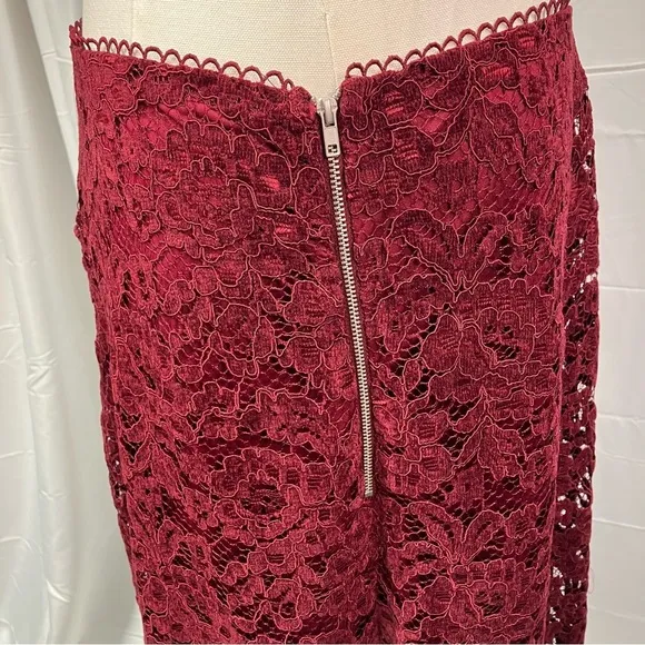 Altar’d State Nelzin Lace Midi Skirt Burgundy Velvet Womens XL New Valentines