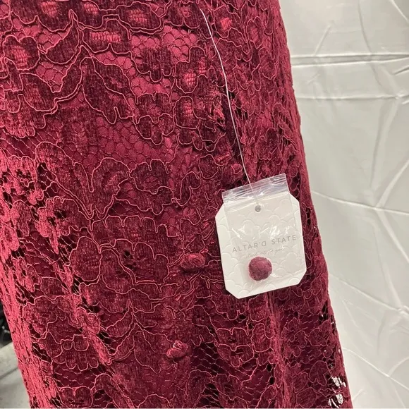 Altar’d State Nelzin Lace Midi Skirt Burgundy Velvet Womens XL New Valentines