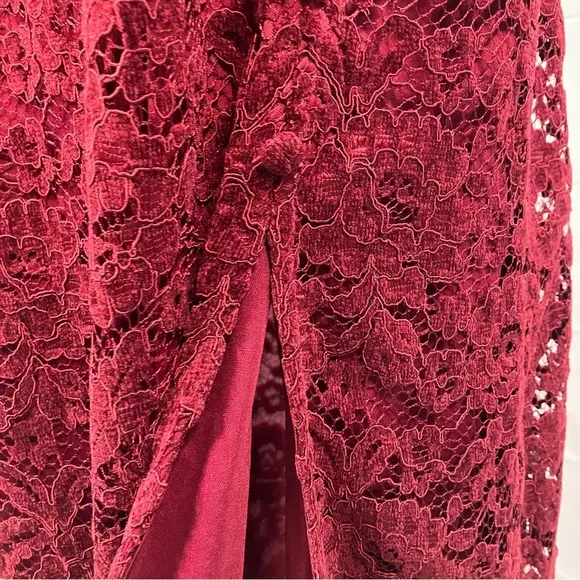 Altar’d State Nelzin Lace Midi Skirt Burgundy Velvet Womens XL New Valentines